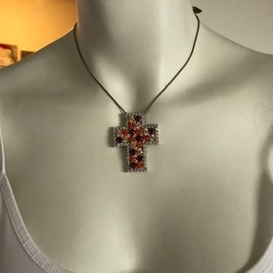 Italian real silver chain with cross/colorful rhinestones